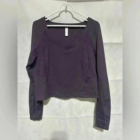 Athleta Tops - Athleta Shanti Lace Purple Crop Long Sleeve Breathe Wicking Shirt Top Sz 1X NWOT